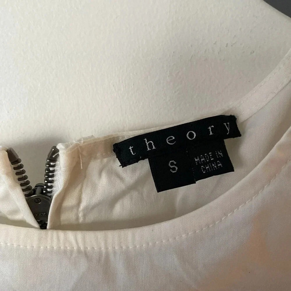 Theory Carrian Precise Peplum Stretch Cotton Pleated White Blouse Size S - Picture 6 of 13